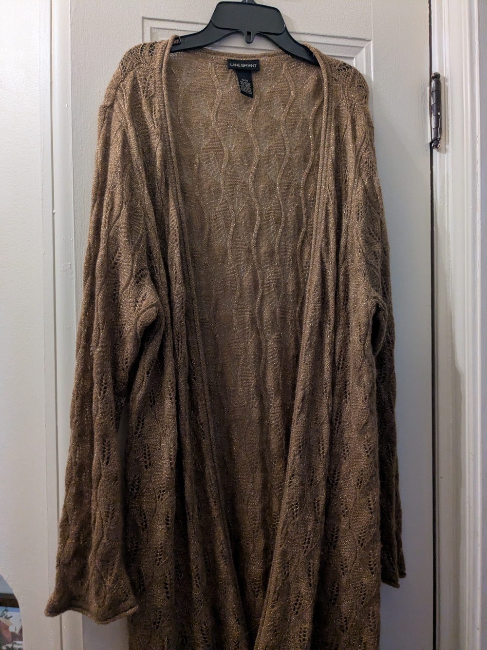 Lane Bryant Brown Open-Front Cable Knit Sweater Cardigan